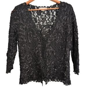 Sheer Mesh Lace Beaded Top Jacket Women Medium Whimsigoth Witchy Ethereal Vamp
